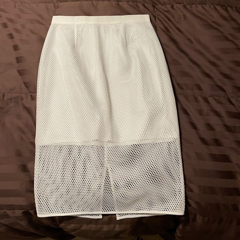 096. NWOT by G.I.L.I. Slim Pencil Skirt with Mesh Overlay White, Size 12